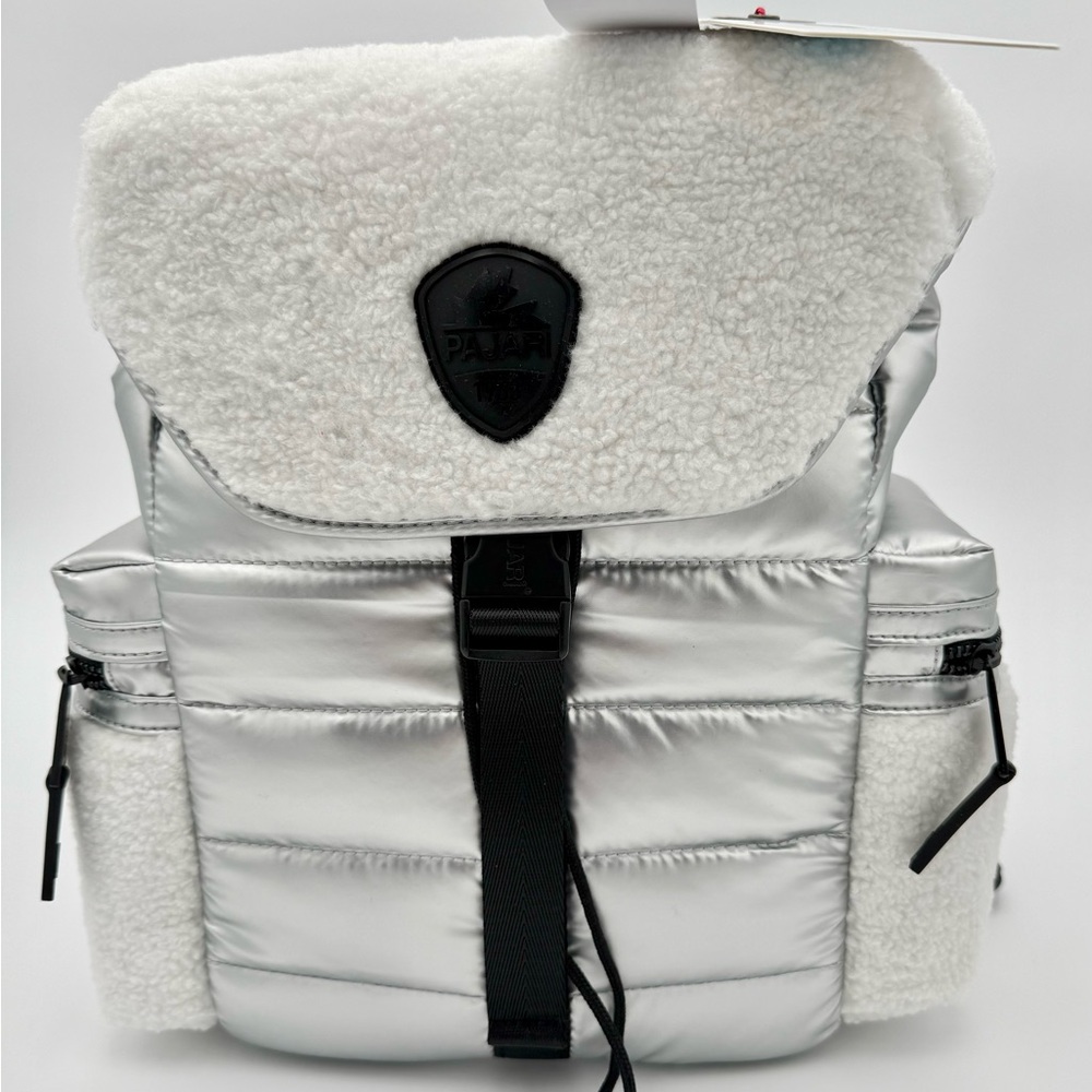 Pajar Silver Backpack with White Sherpa Trim